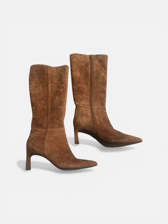 Marc Fisher Shoes - Marc Fisher Brown Suede Mid-Calf Pointed-Toe Heeled Boots